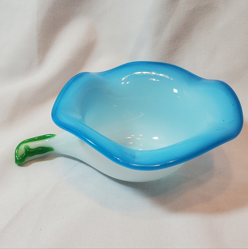 Murano Style Vtg Art Glass Hand Blown Flower Trinket Bowl Paperweight Retro